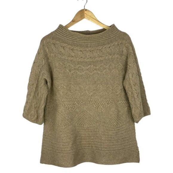 Phase Eight Women's Brown Wide Neck Cable Knit Wool Blend 3/4 Sleeve Sweater S - Picture 1 of 6